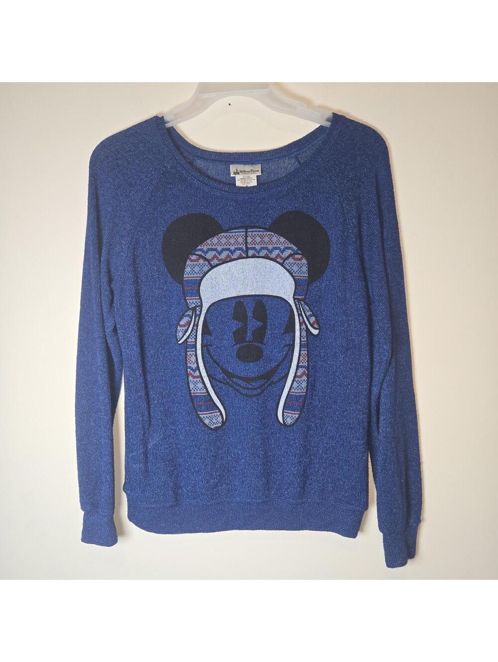 Disney Parks Women's M Blue Mickey Mouse Winter Holiday Hat LS Sweater